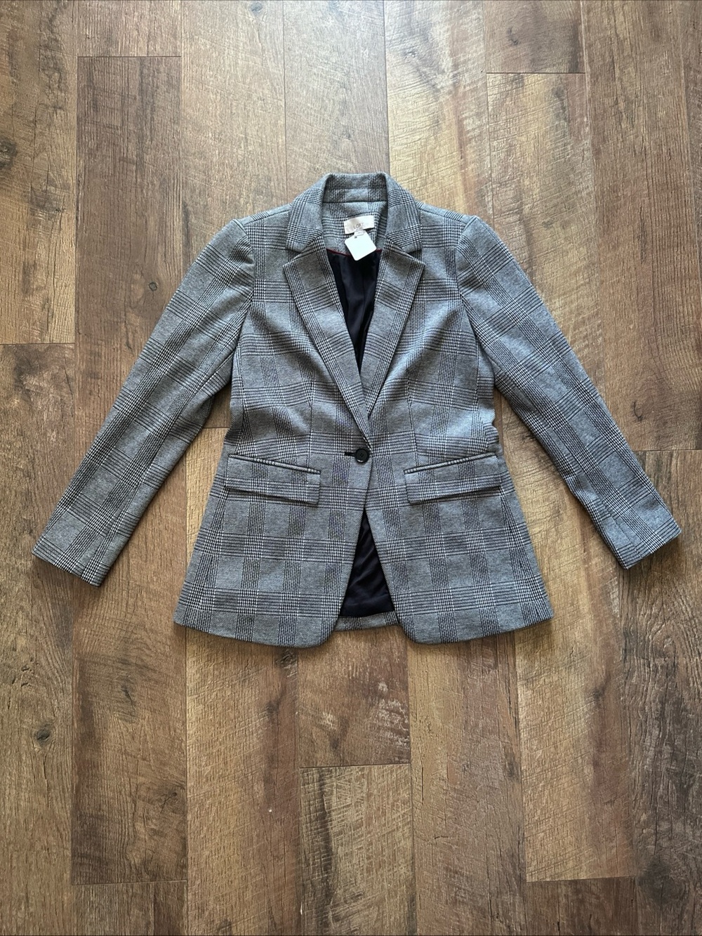 LOFT Gray Plaid Single-Button Blazer